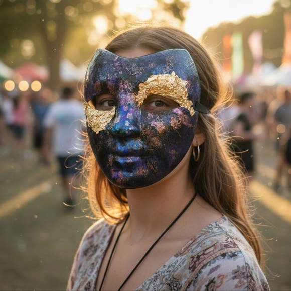 Hand Crafted Accessories - HANDCRAFTED Upcycled OSFM Cos-Play Festival Face Mask HANDPAINTED Wall Art Decor